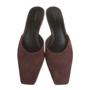 Reformation Brown Mules with Low Block Heel and Square Toe